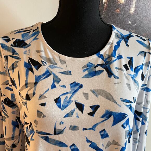 Alfani women's blouse PL Cobalt Broken Mirror Print Bell Sleeve handkerchief - Picture 5 of 16